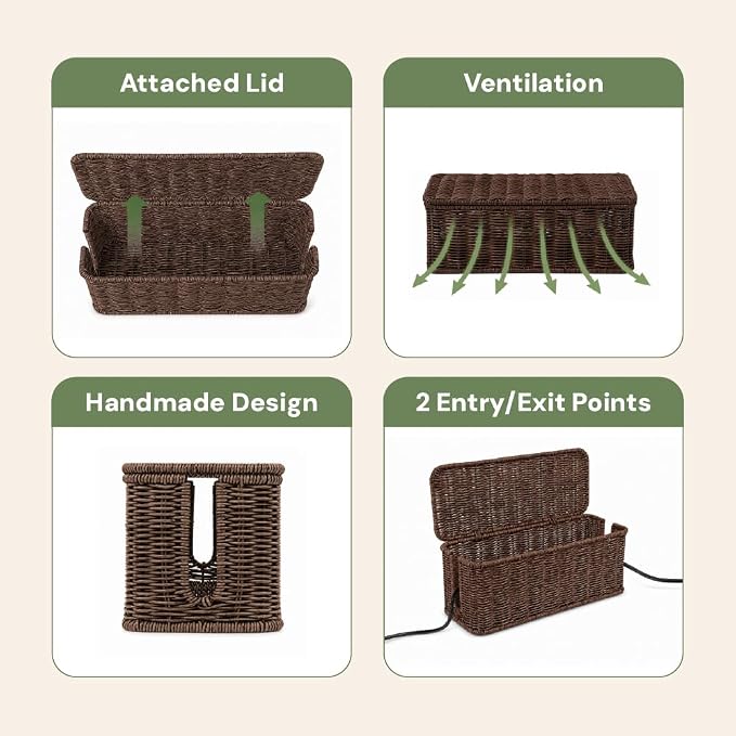 Cable Management Box, Handmade Rattan Cord Organizer for Power Strip | Open Slots Cord Hider for Power Strip, Router & USB Hub, Registered U.S. Design Patent - Image 6