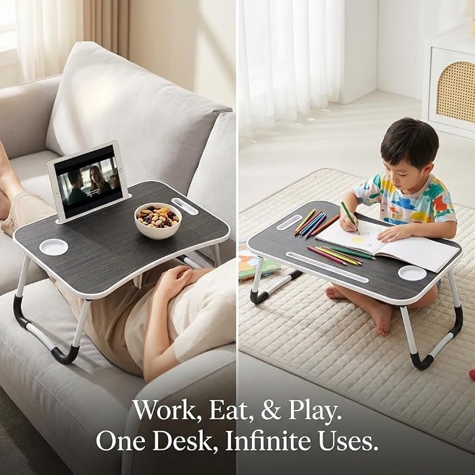 BUYIFY 23" Foldable Lap Desk for Laptop Writing w/Cup Holder Black | Sturdy and Durable, Laptop Bed Desk with Tablet Slot, No Assembly, Space Saving for Bed Couch Dorm WFH Students - Image 5