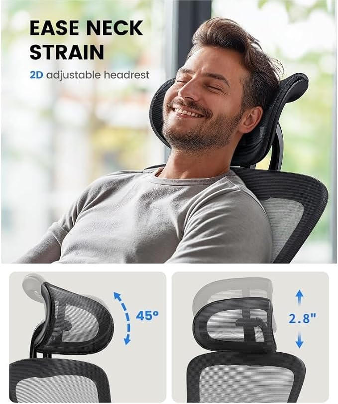 NOBLEWELL Ergonomic Office Chair with Padded Lumbar Support, 2D Headrest, Adjustable Armrests, Upgraded Contoured Seat Cushion, 130° Rocking Tilt, Computer Gaming Chair for Home Office, Pack of 2 - Image 5