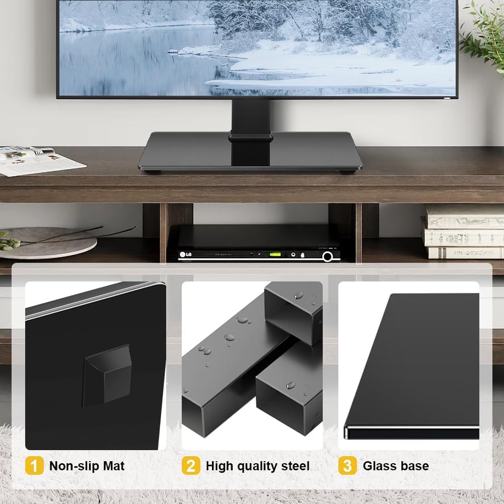 WKWKER Universal TV Stand for 13-32inch LED LCD Table Top Television Stand with 45 Degree Height Adjustable Swivel TV Stand Mount with Tempered Glass Base Max VESA 100x100mm - Image 6