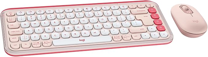 Logitech POP ICON Combo Wireless Bluetooth Keyboard and Mouse - Rose | Comfortable typing, programmable keys and buttons, quiet clicks, easy-switch up to 3 devices by Unknown