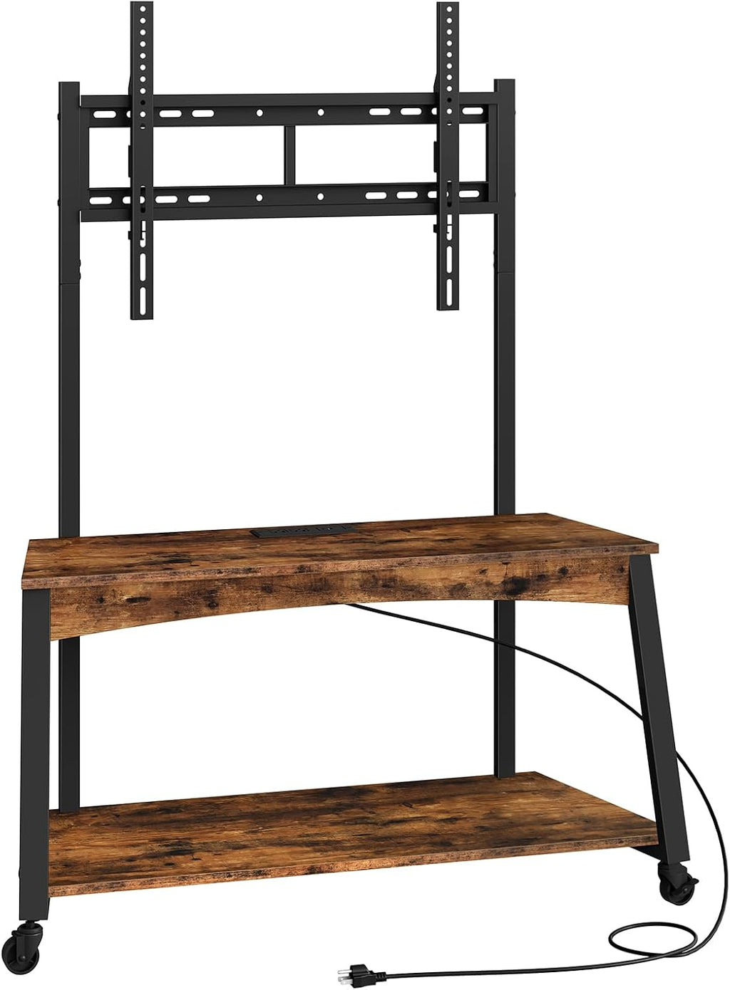 Mobile TV Stand with Charging Station and Adjustable Mount, 2-Tier Rolling TV Console Table for TVs up to 70 inch, for Living Room, Bedroom, Rustic Brown and Black TDS10UBF - Image 8