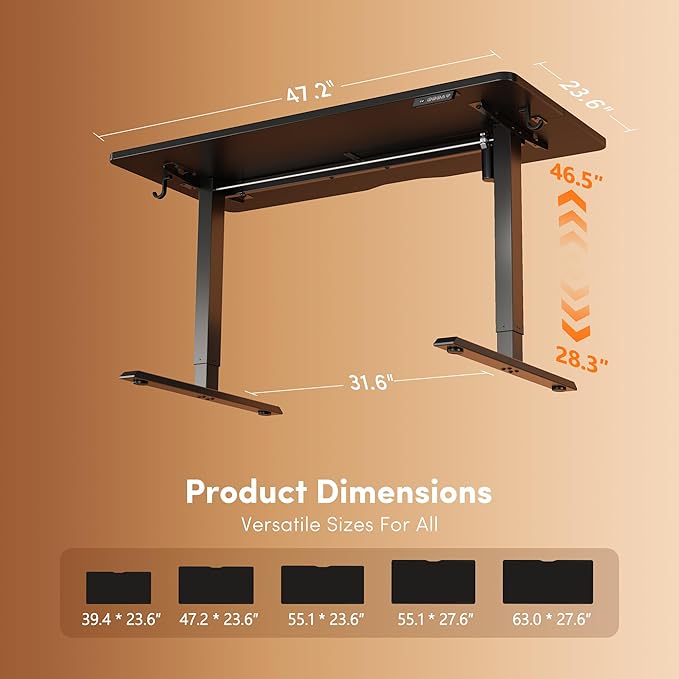 FEZIBO Standing Desk 48 × 24 Inch Electric Height Adjustable, Black | Sit and Stand Up Adjustable Desk, Home Office Computer Desk with 3 Customizable Memory Presets - Image 3