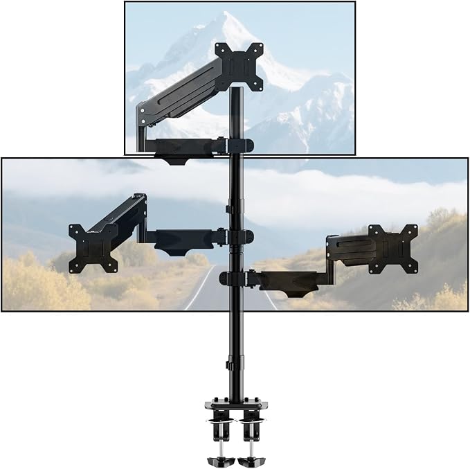 Pholiten Triple Monitor Mount, 3 Gas Spring Arms for Up to 32" | Fully Adjustable Heavy Duty Cable Management Monitor Stand, Each Arm Holds 22 lbs by PholitenMonitorArm