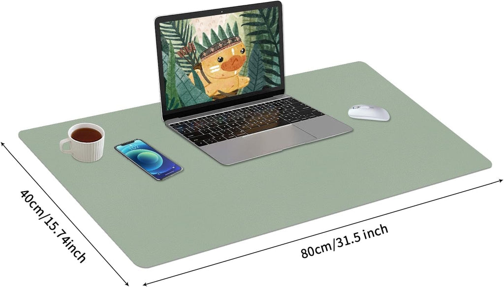Leather Desk Mat, Large Mouse Pad, Non-Slip Desk Protector Mat, Leather Desk Blotter, Waterproof Desk Pad for Office Home Decor/Grey Green(31.5×15.7 Inches) - Image 3
