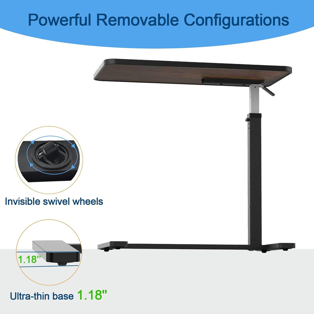 Adjustable Overbed Table with Cup Holder & Hidden Lockable Wheels - Image 6