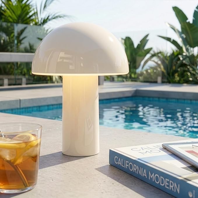 Brightech Celia Table Lamp – 10" Touch-Controlled Mushroom Small Lamp, Cordless & Dimmable LED, Portable Bedside Night Light, Sustainable Mood Light, Recycled Modern Patio Lamp for Home Décor – Cream - Image 6