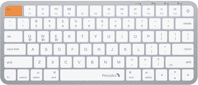 ProtoArc K90-A Backlit Bluetooth Keyboard for Mac/iPad, White Silver | Compact Wireless Mac Keyboard, 78-Key, No Numpad, 3-Level White Led Backlight, Multi-Device, Low-Profile, Rechargeable by ProtoArc