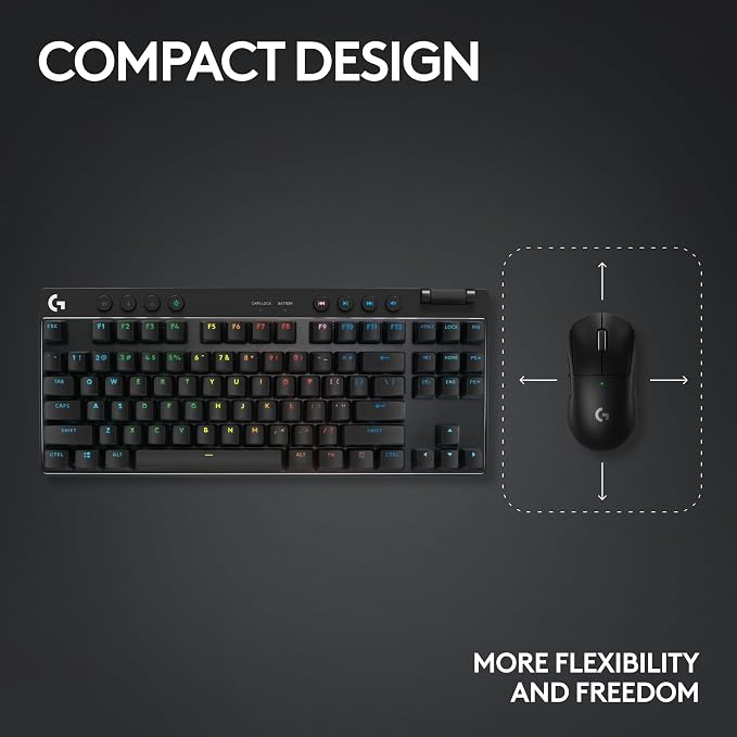 Logitech G PRO X TKL Lightspeed Wireless Gaming Keyboard (Clicky) - Black | Lightspeed wireless, Ultra-Portable Tenkeyless Design, LIGHTSYNC RGB, PBT keycaps, Clicky Switches - Image 7