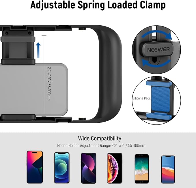 NEEWER Smartphone Video Rig, Phone Video Stabilizer Grip Vlogging Cage with Cold Shoe Tripod Mount, Phone Rig for Videomaker Film Maker Video grapher Compatible with iPhone Samsung and More, A104 | Cold Shoe, 1/4 Inch Thread, Video Recording Film Rig, ... - Image 5