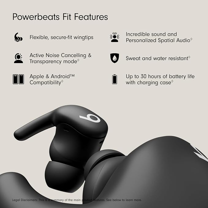 Beats - Powerbeats Fit - Wireless Noise-Cancelling Workout Earbuds with Ultimate Secure Fit with USB-C Charging Cable (1.5m) - Jet Black - Image 2