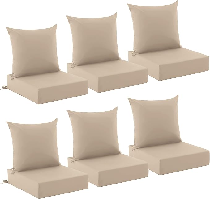 Outdoor Cushions for Patio Furniture, Outdoor Seat Cushion Set 24 x 24 x 5.75 in, Waterproof & Fade Resistant Outdoor Chair Cushions, Patio Chair Cushion with Removable Cover, Set of 6, Beige by Zonamat