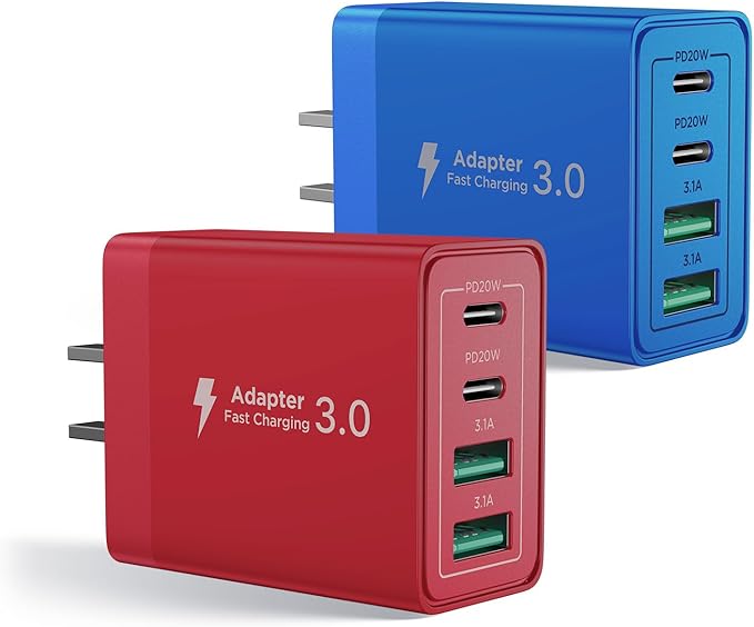 [2-Pack] USB C Charger Block, 40W Fast Charging Block Type C Charging Block 4-Port Dual Port PD+QC Wall Charger Head Cube for iPhone 17 16 15 14 13 12 11 Pro Max XS, iPad by Aioneus