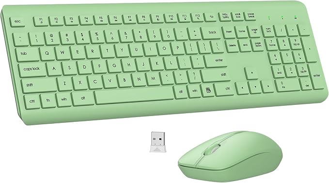 Wireless Keyboard and Mouse Combo, Full-Size Silent Ergonomic Keyboard and Optical Mouse, Long Battery Life, 2.4G Lag-Free Mice Keyboard for Mac, Laptop, PC, Windows(Avocado Green) by EDJO