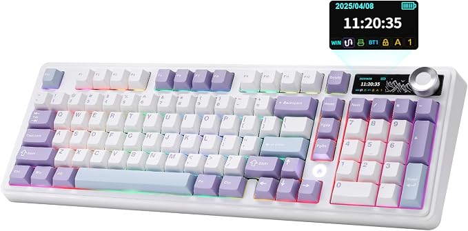 AJAZZ AK980 Mechanical Keyboard, Creamy & Thocky with Smart Display & Knob, 98% Wireless Tri-Mode BT/2.4G/USB-C, Hot Swappable, RGB Light for Win & Mac (Purple, Murad Switch) by MIKIBY