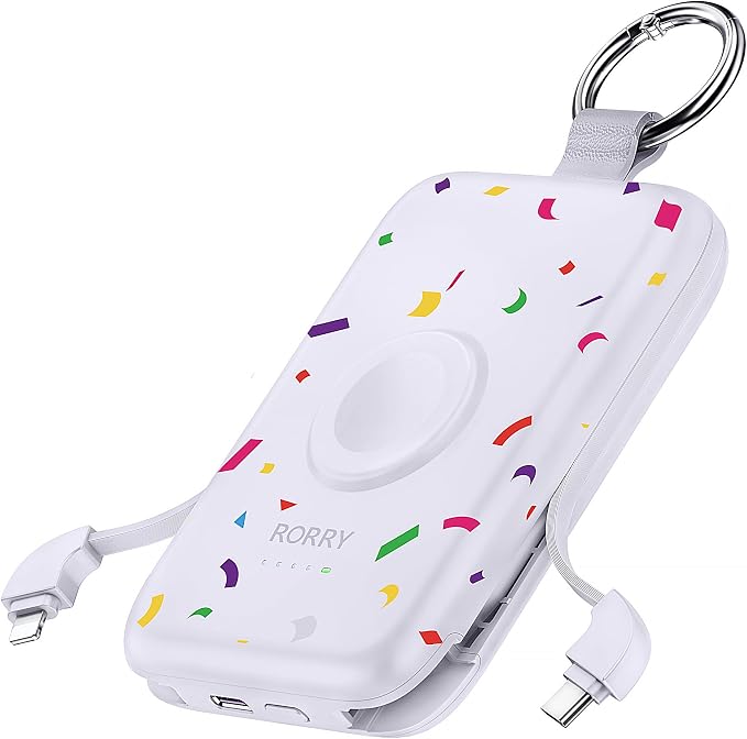 RORRY CharmGo Portable Charger, 10000mAh 20W Fast Charging Power Bank | Built-in Cables, Travel Keychain Battery Pack Essentions for Apple Watch 1~11 Series/Ultra/SE & iPhone Air/17/16/15/14/13/12 by RORRY