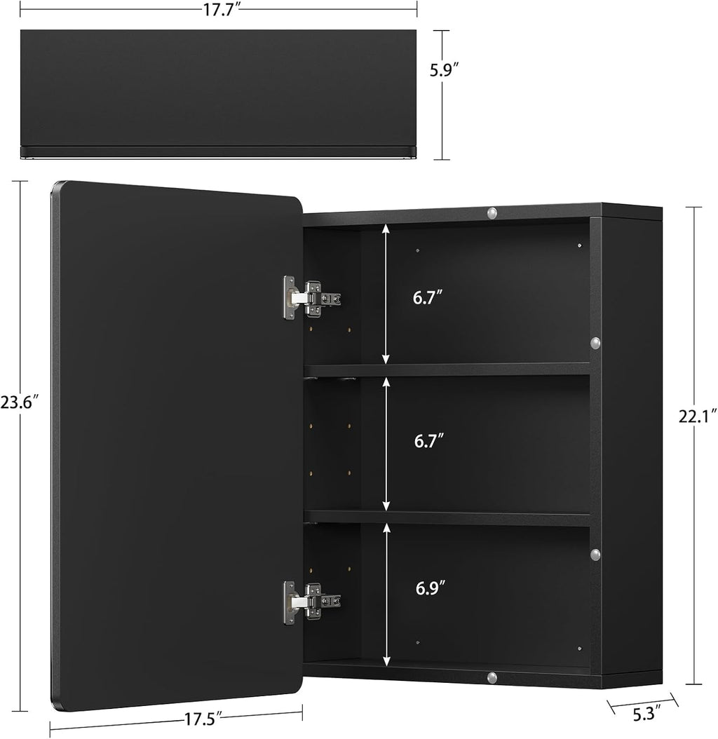 Medicine Cabinet Mirror with 2 Adjustable Shelves, Bathroom Mirror with Storage, Recessed or Wall Mount Bathroom Cabinet, Black - Image 2