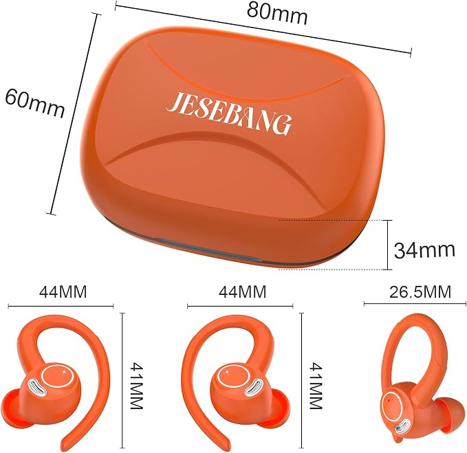 Wireless Earbuds, Bluetooth 5.4 Headphones Sport Over Ear Buds with ENC Mic | Noise Cancelling Mic,48H, Wireless Earphone With Earhooks, Stereo Deep Bass, IP7 Waterproof earbud for Workout Running,Orange - Image 8