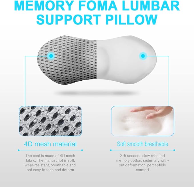 Lumbar Support Pillow for Office Chair, Memory Foam Lumbar Pillow for Lower Back Pain Relief (Grey) - Image 3