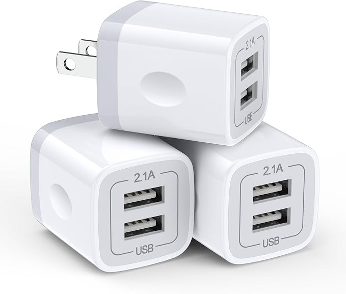 USB Wall Charger, Charging Adapter 3Pack 2.1A Dual Port USB Wall Charging Plug Block Head Box Travel Charger Cube Compatible iPhone 17 16 15 14 13 12 Pro Max XS XR 8 Plus,Pad,Pod,Samsung,Android Phone by Eusbote
