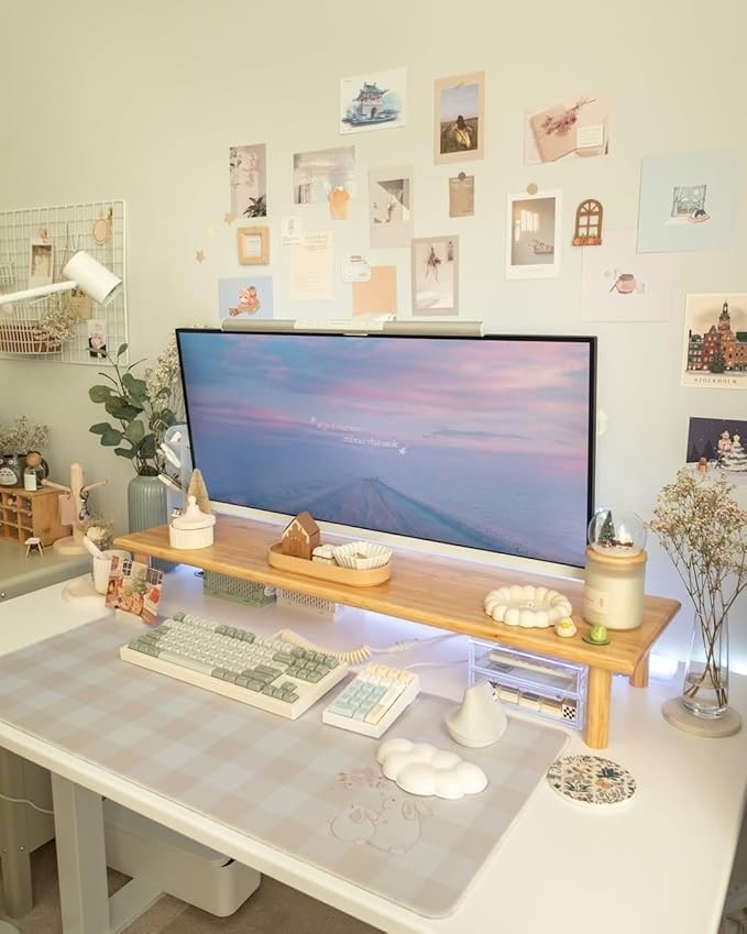 Bamboo Dual Monitor Stand Riser, Natural Desktop Shelf with Storage | 39.37-Inch Wide, Under-Shelf Storage for Keyboard, Mouse and Laptop, Fits Two 24-Inch Monitors in Home Office - Image 2