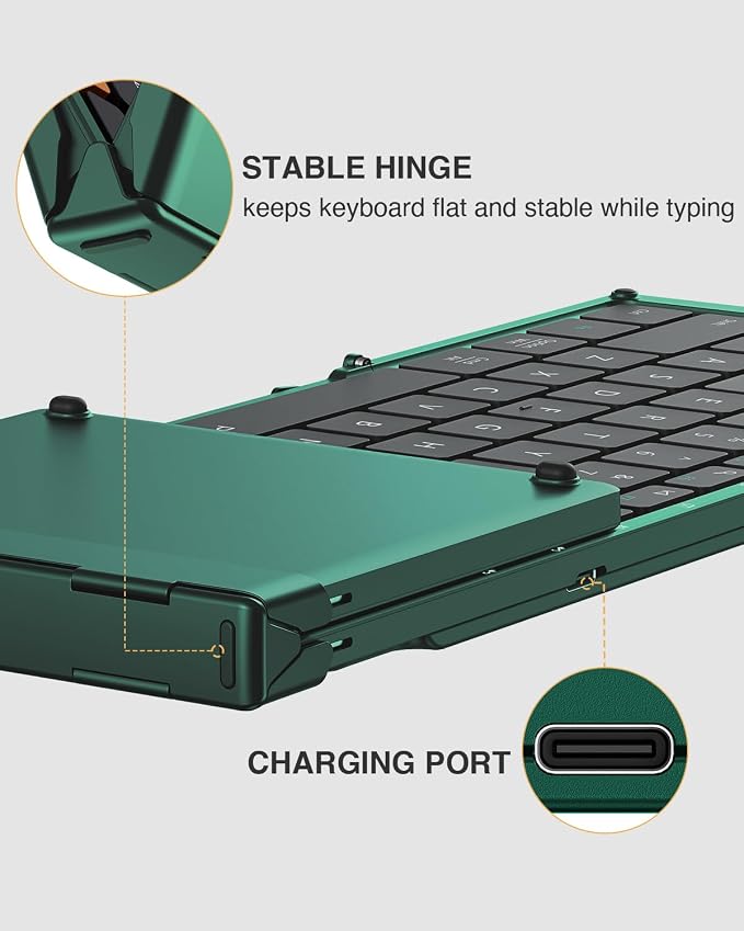 ProtoArc XK01 Full-Size Foldable Bluetooth Keyboard for Travel, Green | 105 keys, number pad, 0.65in keycaps, 3-device Bluetooth 5.1 switching, USB-C charging, for laptop tablet phone - Image 8