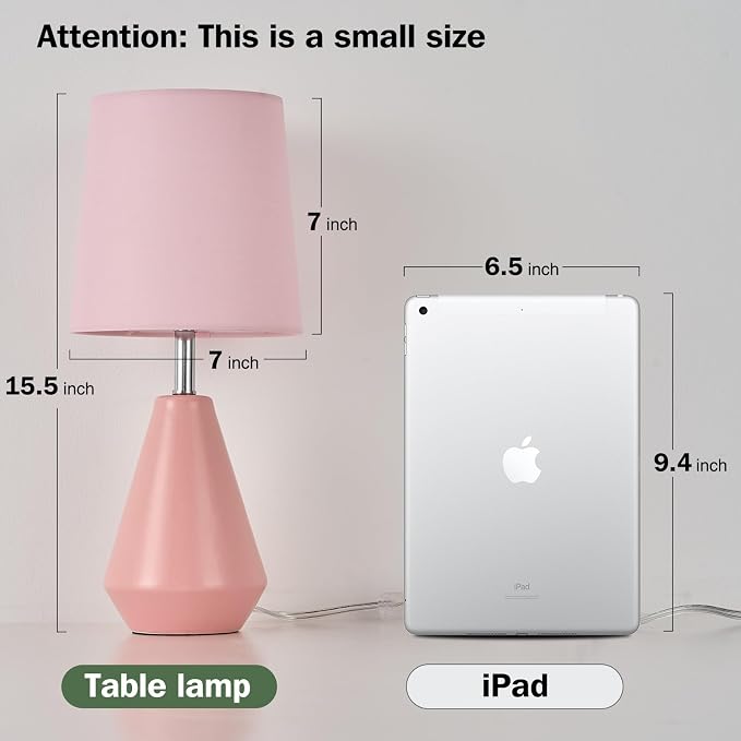 Small Bedside Table Lamp for Bedroom - Reading Desk Lamp with 3 Color Temperatures，15.5" Nightstand Ceramic Lamp with Fabric Shade for Kids Room,Living Room,Dorm,Home Office (Pink) - Image 7