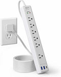 SUPERDANNY 6Ft Thin Extension Cord, Flat Plug Surge Protector Power Strip | Charging Station with 6 Outlets & 3 USB Ports, Wall Mountable Outlet Extender for Home, Office, College Dorm Room Essentials by SUPERDANNY