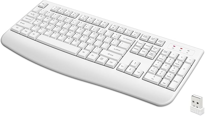 QUASIO Wireless Keyboard, 2.4G Full-Sized Ergonomic Wireless Computer Keyboard with Wrist Rest for Windows, Mac OS Laptop/PC/Desktop/Notebook(Off White) by QUASIO