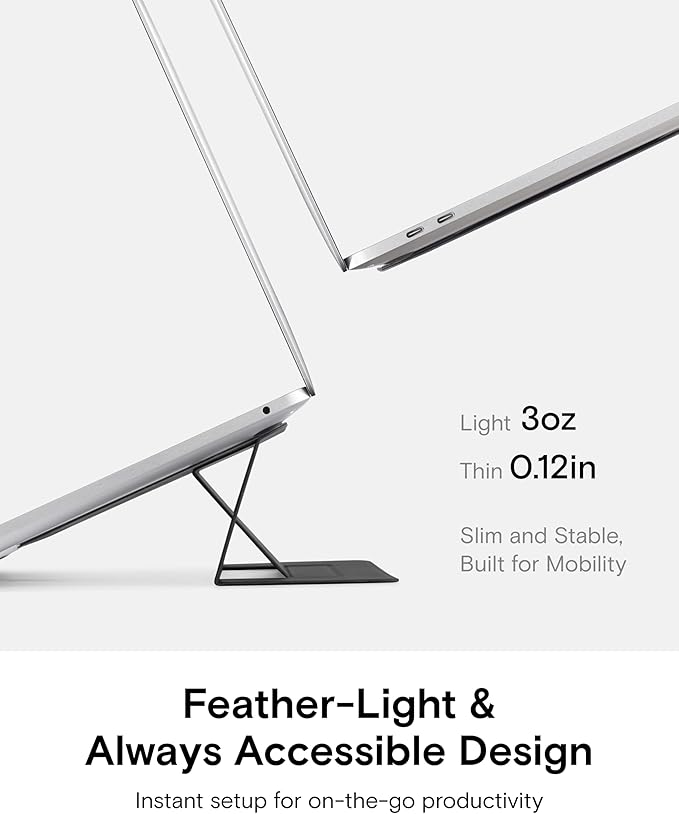 MOFT Laptop Stand for Desk, Adhesive MacBook Computer Stand with 2 Adjustable Viewing Angles, Foldable and Portable Laptop Riser Compatible with 11"-16" Laptops, Black(Adhesive Version) - Image 2