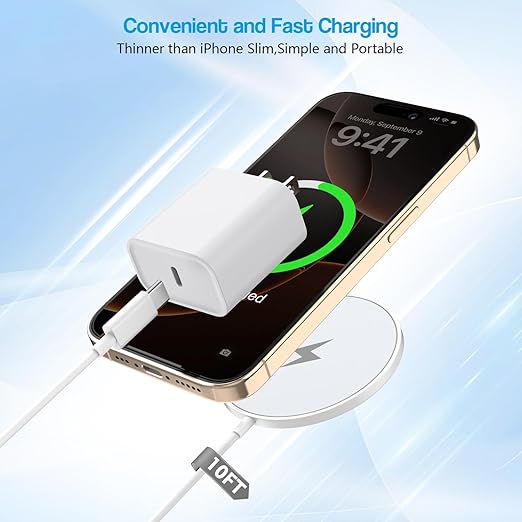 10FT Magnetic Wireless Charger,15W Fast Apple Mag-Safe Charger for iPhone 17/16/15 PD with USBC Apple Fast Charging Block 10Foot Quick Charge for iPhone 17/17 Air/17 16 15 Pro/Pro Max/14/13/12/AirPods - Image 4