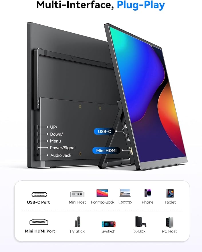 4K Portable Monitor Touchscreen 15.6'', 3840x2160 125% sRGB Laptop Monitor | UHD 10-Point Touch Ultra-Slim Travel Monitor with Kickstand, VESA, USB-C Mini HDMI Second Screen for Laptop, PC, Phone - Image 7