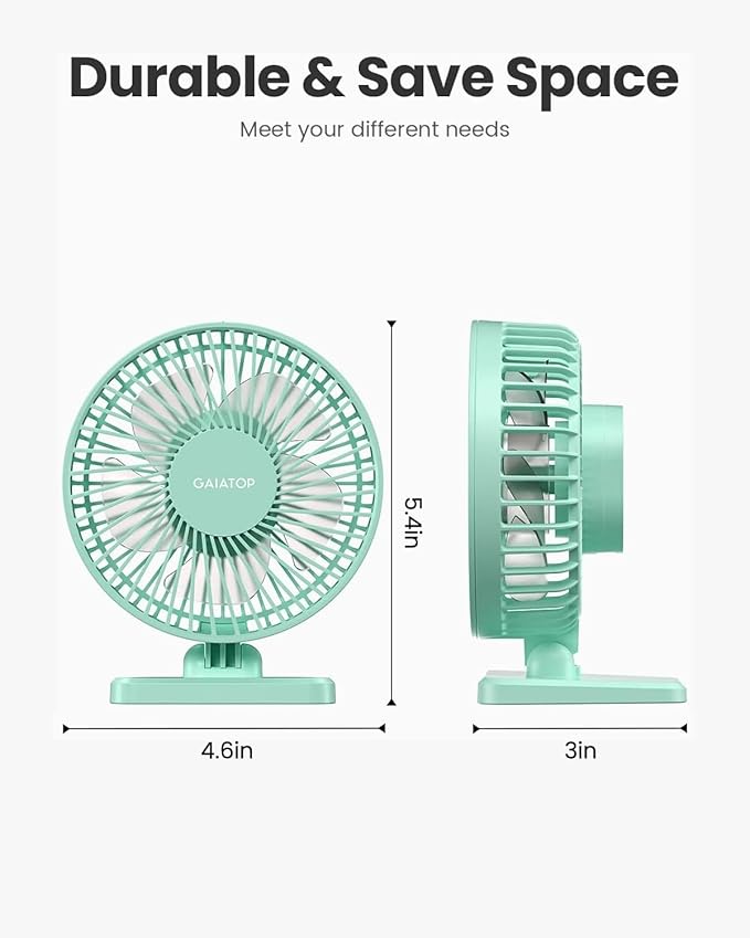 Gaiatop USB Desk Fan, Personal Portable Quiet Small Table Desktop fan | Powerful Mini 3 Speeds, Adjustable Head, for Cooling Home Office Car Summer Travel Gifts Green - Image 5