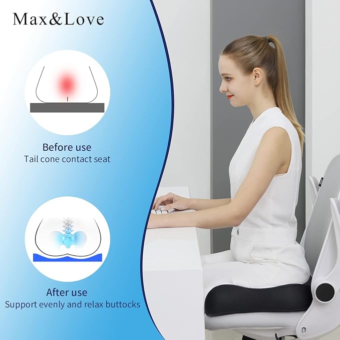 Memory Foam Seat Chair Cushion for Relieves Back Sciatica Pain Tailbone Pain Coccyx Degenerating Disc Orthopedic Osteoarthritis Prostate Cushion Low Back Pain Cushion Hip Shaping (Black mesh) - Image 2