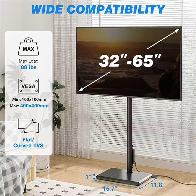 Rfiver Swivel Floor TV Stand with Power Outlet for 32-65 in TVs - Image 6