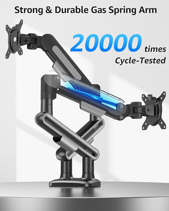 MOUNTUP Dual Monitor Mount, Heavy Duty Monitors Arm | Holds 4.4-26.5lbs, Monitors Arm for 39 37 34 32 27inch, Height Adjustable Monitors Desk Mount with C-Clamp＆Grommet Base - Image 7
