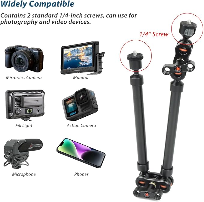21"/53cm Adjustable Magic Arm with Super Clamp, Overhead Phone Mount, Heavy Duty Desk Camera Mount & Clamp,Flexible Joints Articulating Friction Arm for Light, Webcam, Mic, Action Camera - Image 4