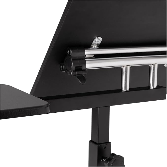 Seville Classics Airlift Height Adjustable Mobile Rolling Laptop Cart Computer Workstation Desk, Table for Home, Office, Classroom, Hospital, w/Wheels, Black, Tilt w/Side Table (28") (New Model) - Image 5