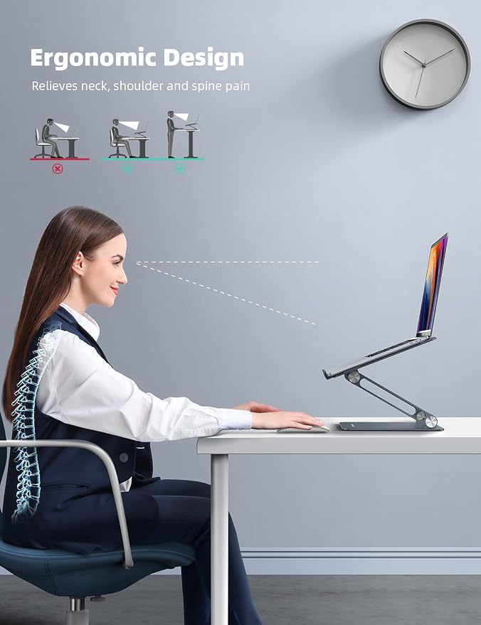 Lamicall Adjustable Laptop Stand for Desk for MacBook Air Pro HP 10-17.3'' | Aluminum Computer Notebook Holder, Portable Laptop Riser, Foldable Ergonomic Office Desk Accessories for Dell XPS - Image 2