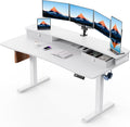 HUANUO 60″ x 30″ Electric Standing Desk with 2 Drawers, C-Clamp Mount Compatible, Height Adjustable Computer Desk, Home Office Stand Up Desk with 4 Preset Heights & 2 Hooks, White by HUANUO