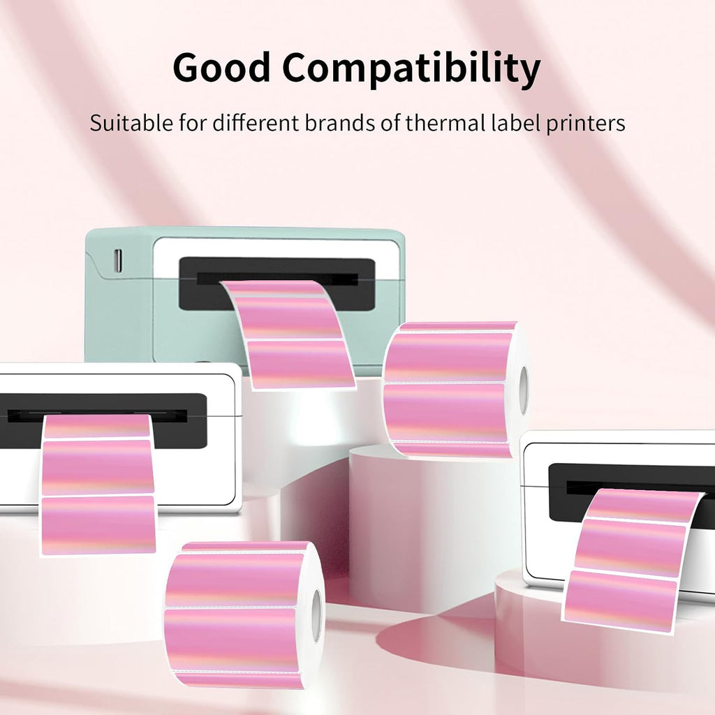 Pink Thermal Label 2x1 Inch- Barcode Labels- Holographic Thermal Sticker Labels for Address, Shipping, Compatible with Rollo Label Printer & MUNBYN& Zebra (300 Sheets/Pink) - Image 5