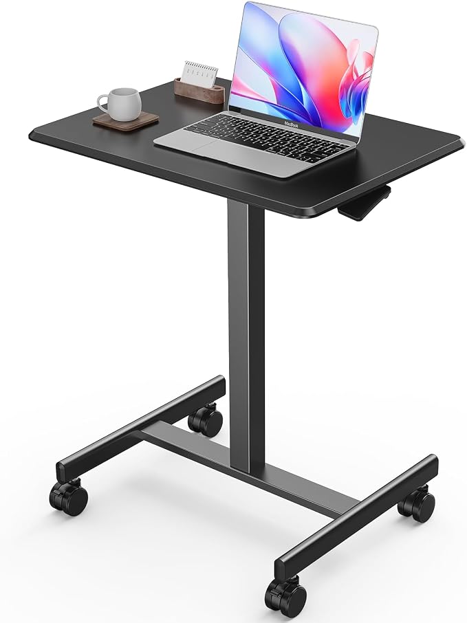 Sweetcrispy Mobile Rolling Desk, Small Standing Desk with Wheels | Adjustable Height Sit Stand Table, Portable Computer Workstations for Home Office, Black by Sweetcrispy