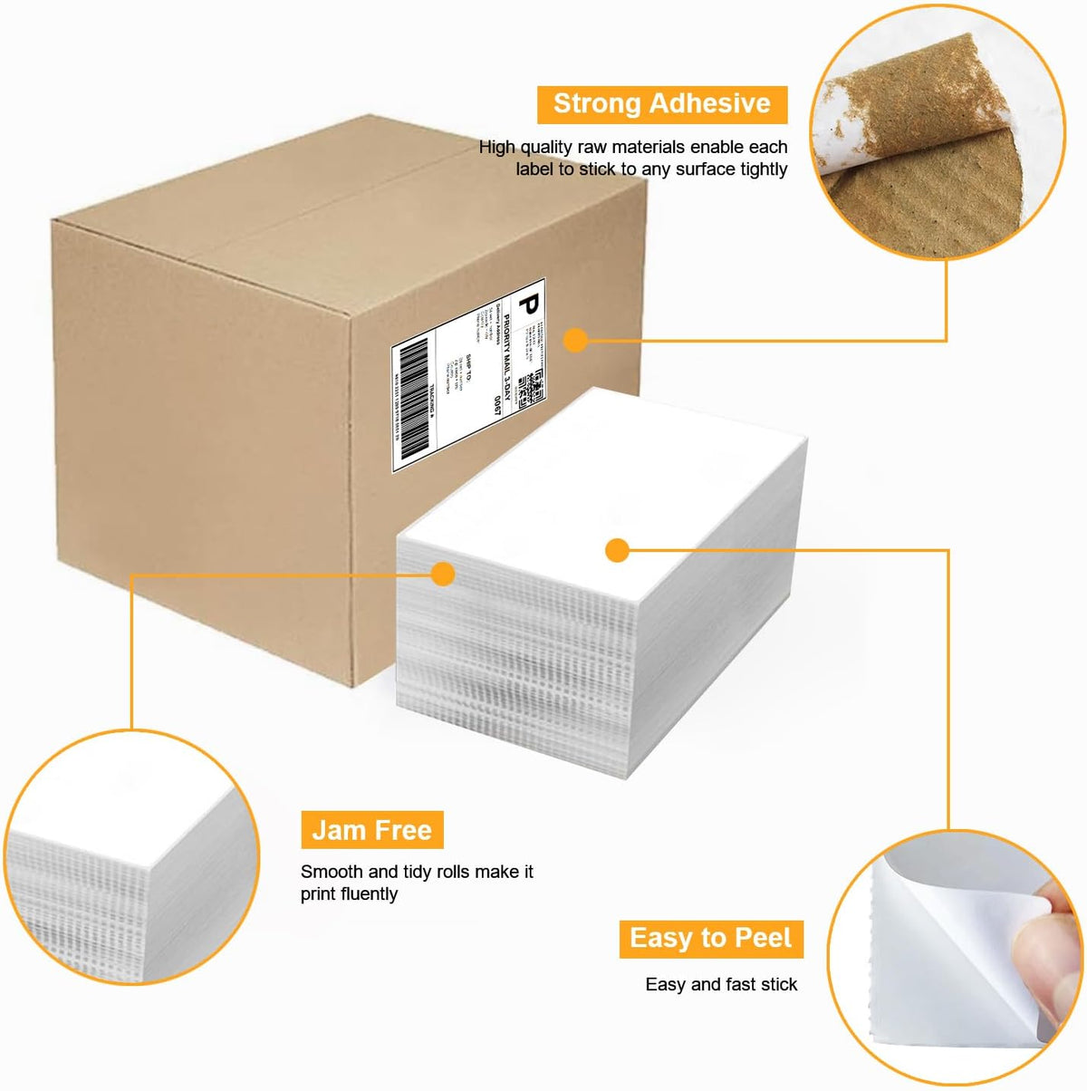 【2000 Labels/4 Stacks】 Labelebal 4" x 6" Fanfold Direct Thermal Labels (101mm x 152mm) Shipping Address Mailing Postage Labels Compatible for Zebra & Rollo Printer Adhesives (500 Labels/Stack) - Image 4