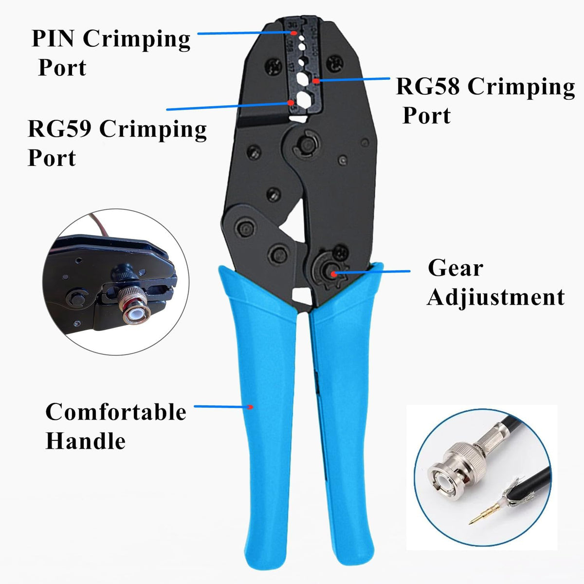 Coaxial Cable Tool Kit, BNC Crimp tool for RG58, RG59, RG62, RG174 - Image 2