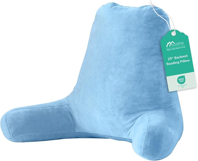 Sasttie Reading Pillow for Bed, Back Pillow for Sitting Up, Blue | 25" Backrest Support Cushion for Couch, Sofa, and Floor, Dorm Essentials, OEKO-TEX, Adjustable Down Alternative Fill by SASTTIE