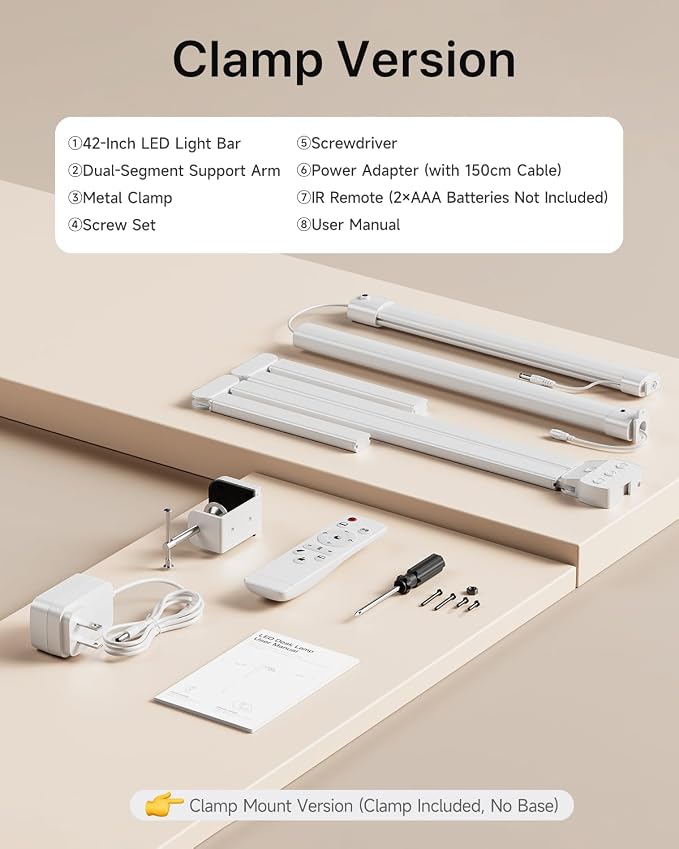 ONEMIX LED Desk Lamp with Clamp, 42-Inch 4-Panel Light for Dual Monitors | 1800 Lumens, 4 Adjustable Panels, 5 Color Temps, 5 Brightness Levels, Remote, Timer, Flicker-Free for Home Office - Image 9