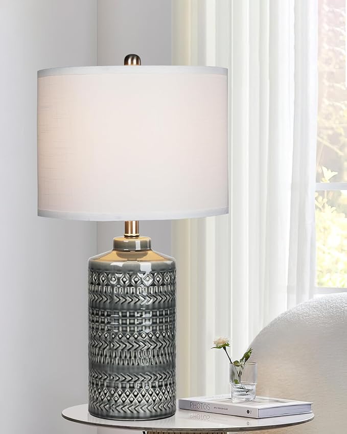 Modern Ceramic Table Lamp, 24.5" Living Room Lamps 3-Way Dimmable Gray Nightstand Lamp with White Shade|Tall Bedside Lamp Desk Decor Lamps for Bedrooms Farmhouse Office End Table Lamps(Bulb Included) - Image 6