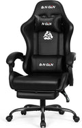 N-GEN GAMING Gaming Chair with Footrest, Lumbar, High-Back, Carbon Black | Reclining Backrest, Linkage Armrests, Durable PU Leather, Adjustable Comfort for Extended Computer, Desk, or Home Office Use by N-GENGAMING