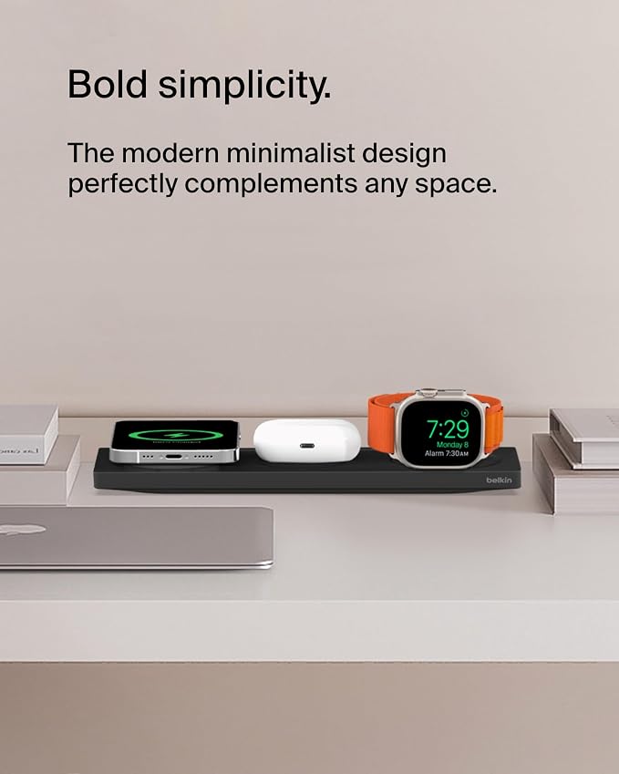 Belkin MagSafe 3 in 1 Wireless Charging Pad, Fast Charging Station | Apple Watch, iPhone 17/16/15/14 Series, AirPods compatible, multi-device MagSafe charging station, Magnetic - Image 6