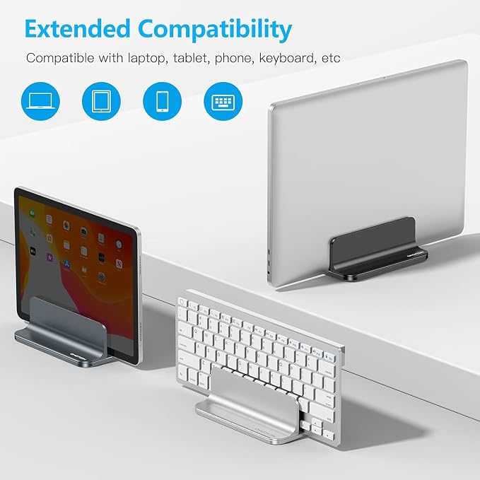 OMOTON Vertical Laptop Stand Holder, Adjustable Dock for MacBook, Black | Aluminum Stand for MacBook Stand, Fits Chromebook & Gaming Laptops up to 17.3 in, Office Desk Organization, Space-Saving - Image 5